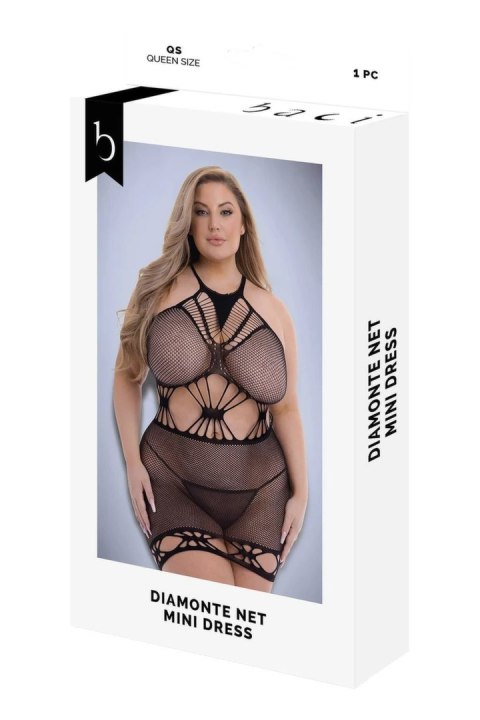 Baci Diamonte Net Mini Dress Black QS - Sukienka siateczkowa z wycięciami