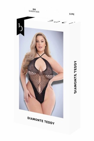 Baci Diamonte Teddy QS - czarny, połyskujący, siateczkowy kostium