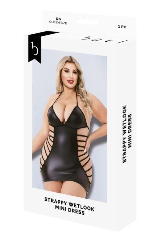 Baci Strappy Wetlook Mini Dress Black - sukienka z paskami, czarna, S/M