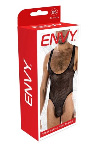 ENVY Fierce Deep V Mesh Bodysuit Black OS - siateczkowy body męski