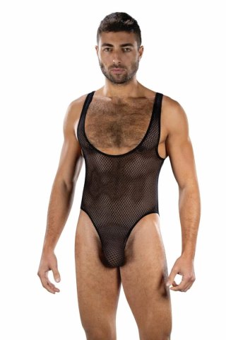 ENVY Fierce Deep V Mesh Bodysuit Black OS - siateczkowy body męski