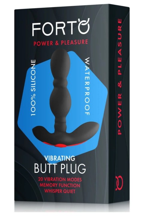 FORTO Vibrating Anal Plug Black - silikonowy, 20 trybow, kompaktowy