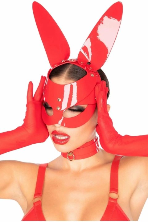 KINKY DIVA Bunny Mask Red - Maska Kroliczka z Ekoskory, Regulowana