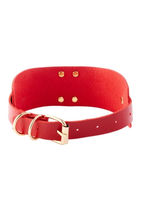 KINKY DIVA Heart Lock & Key Collar czerwono-złoty, regulowany, 43,5 cm