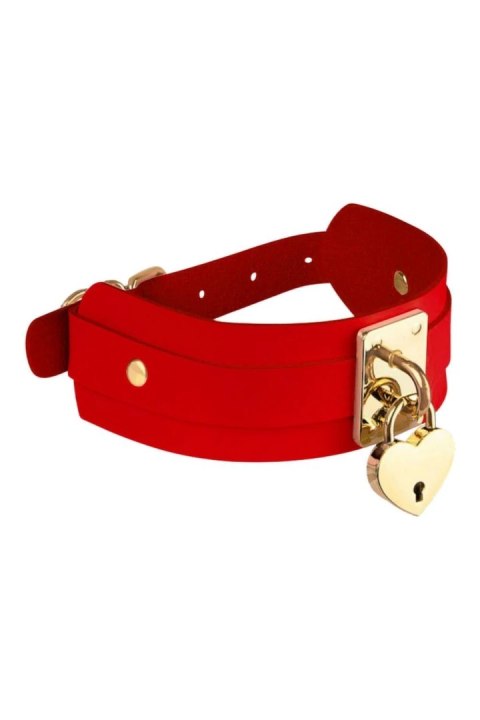 KINKY DIVA Heart Lock & Key Collar czerwono-złoty, regulowany, 43,5 cm