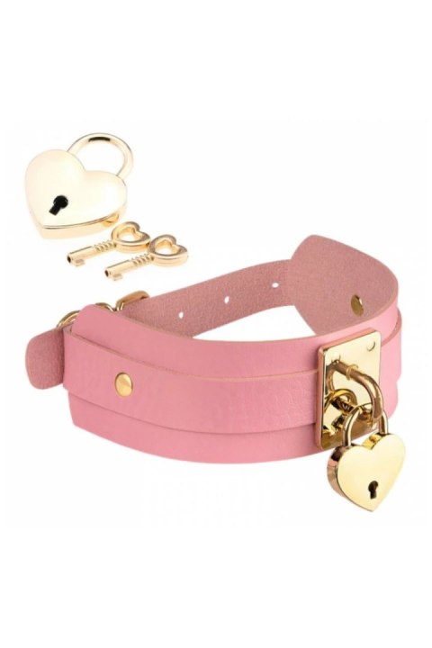 KINKY DIVA Heart Lock & Key Collar rożowo-złoty, regulowany 43,5 cm