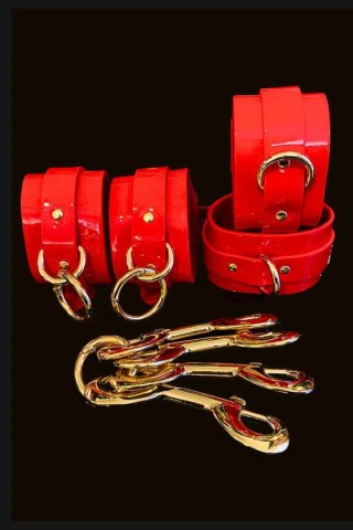 Kinky Diva High Gloss Red - Zestaw Kajdanek i System Hogtie, Vegan Leather