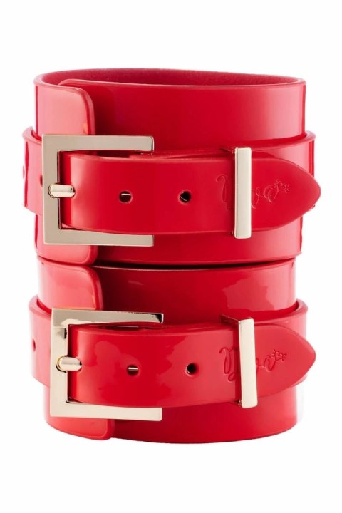 Kinky Diva High Gloss kajdanki na nadgarstki czerwone, wegańska skora