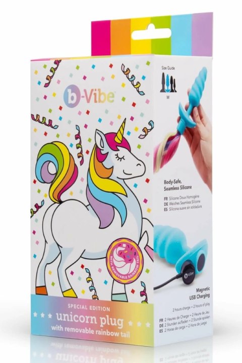 B-Vibe Unicorn Plug z wibrującym systemem i kolorowym ogonem 19"