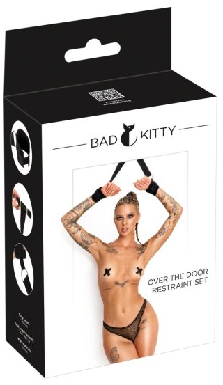 Bad Kitty Over the Door Restra - zestaw pasow z mankietami, czarny