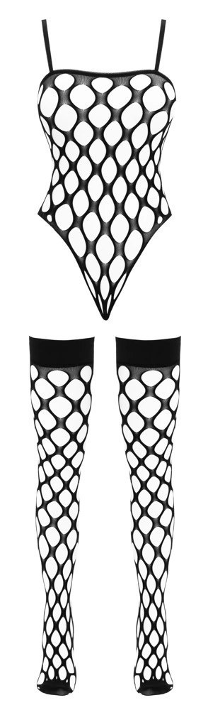 Cottelli Fantasy Body z pończochami S-L, czarny, siateczka XL