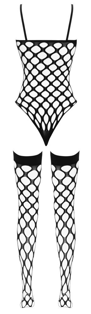 Cottelli Fantasy Body z pończochami S-L, czarny, siateczka XL