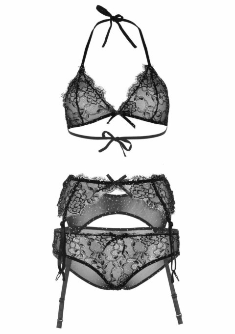 Dreamgirl Bra and Panty Set z koronkowym pasem do pończoch, czarny S
