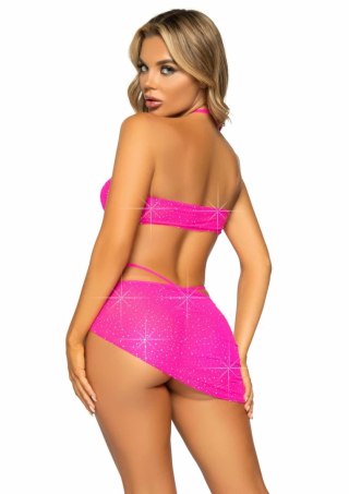 Dreamgirl Mesh Bra Top z Kryształkami, Stringi i Sarong, 3-częściowy zestaw S