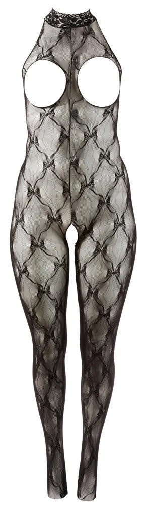 Fantasy Catsuit Open S-L czarny koronkowy z wycięciami, halter