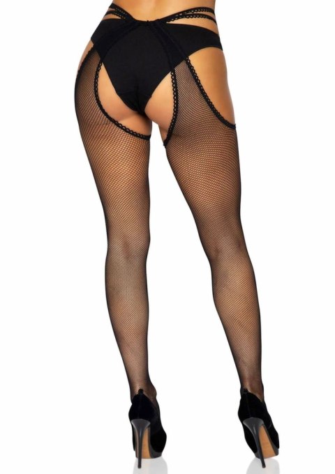 Leg Avenue Ariella Scalloped Fishnet Strappy Pończochy z Szelkami Czarny