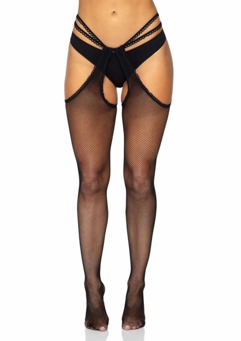 Leg Avenue Ariella Scalloped Fishnet Strappy Pończochy z Szelkami Czarny