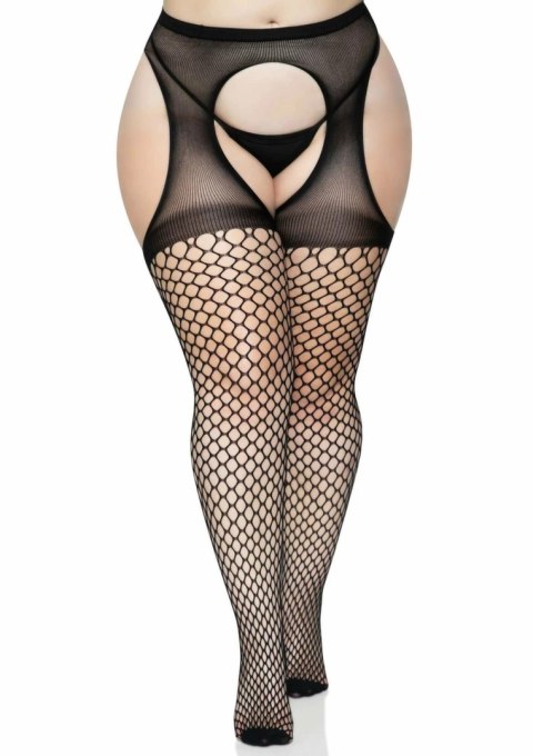 Leg Avenue Plus Oval Net rajstopy z efektem pończoch, czarne, plus XL/2XL