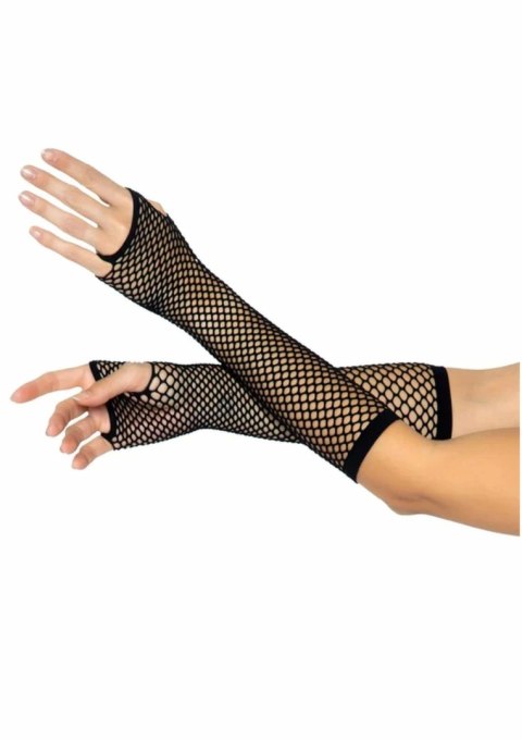 Leg Avenue Triangle Net Fingerless Gloves czarne długie siateczkowe