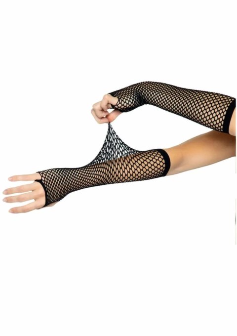 Leg Avenue Triangle Net Fingerless Gloves czarne długie siateczkowe