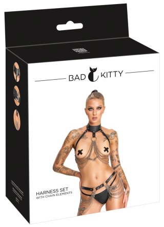 Bad Kitty Harness 3-piece S-L czarny zestaw z łańcuszkami