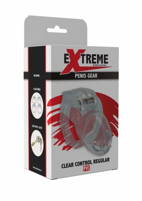 HIDDEN DESIRE Clear Control Cock Cage Regular - przezroczysty system kontroli, rozmiar Regular