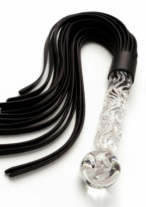 TOYJOY Crystal Leather Whip - szklany uchwyt i skorzane rzemienie 66 cm