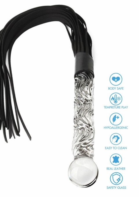 TOYJOY Crystal Leather Whip - szklany uchwyt i skorzane rzemienie 66 cm