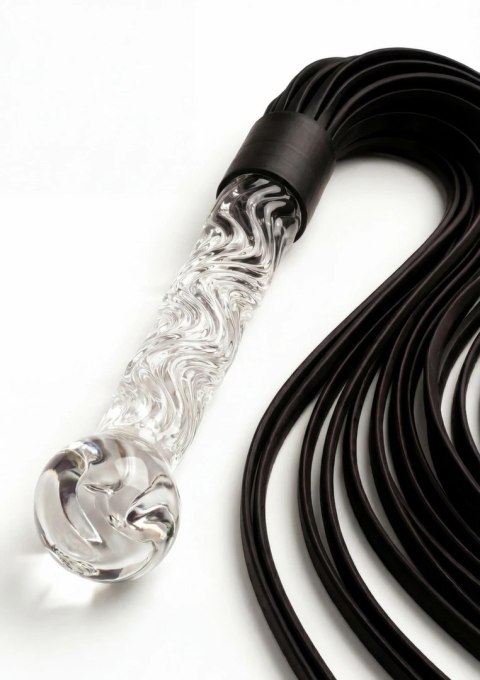 TOYJOY Crystal Leather Whip - szklany uchwyt i skorzane rzemienie 66 cm