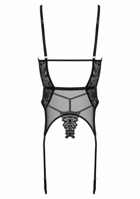 Corset And Thong CO102 czarny komplet z haftem i regulacją