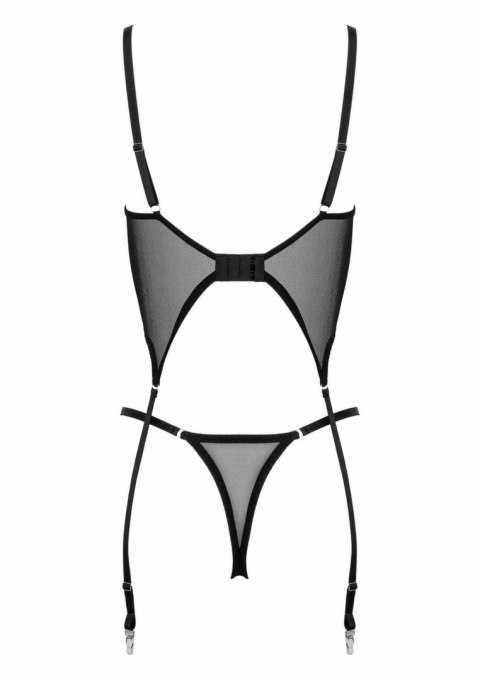 Corset And Thong CO103 czarny koronkowy komplet z paskami do pończoch