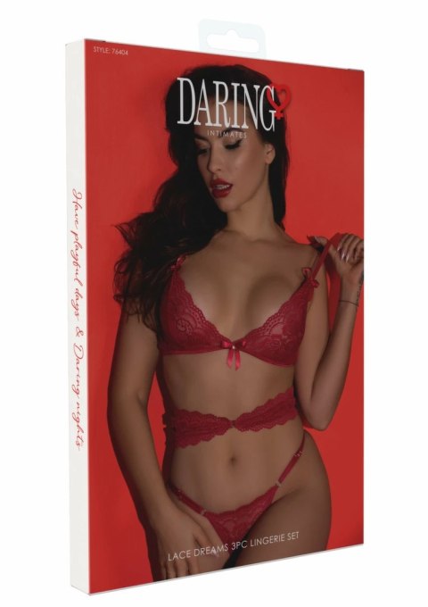Daring Intimates Lace Dreams 3PC komplet bielizny koronkowej czerwony