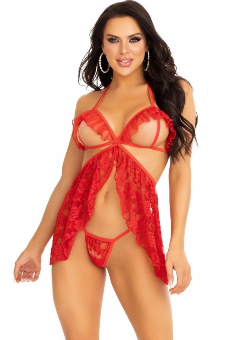 Dreamgirl Babydoll z koronką i otwartymi miseczkami + string, czarny