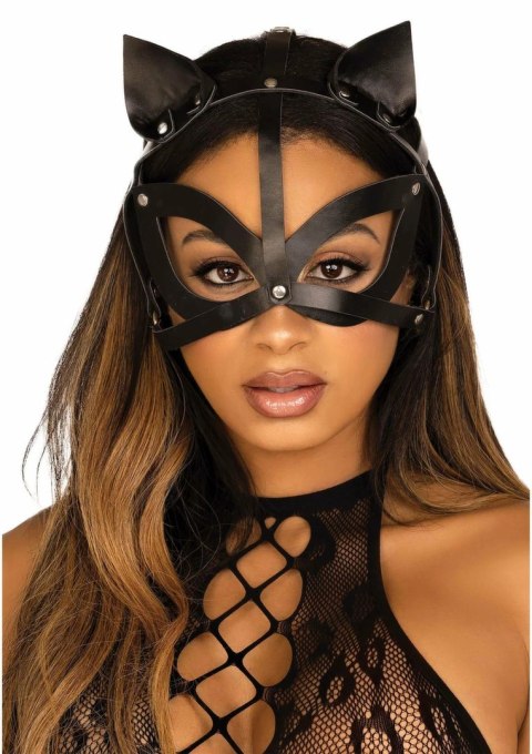 Leg Avenue Vegan Leather Studded Cat Mask regulowana czarna