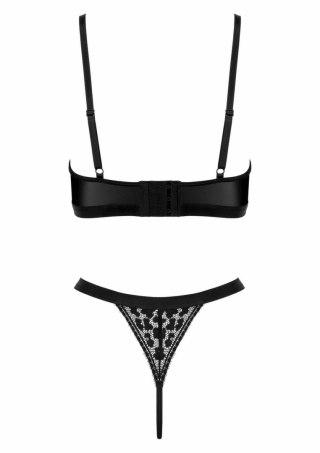 TP100 Zestaw 2-częściowy biustonosz i stringi wet-look & koronka czarny