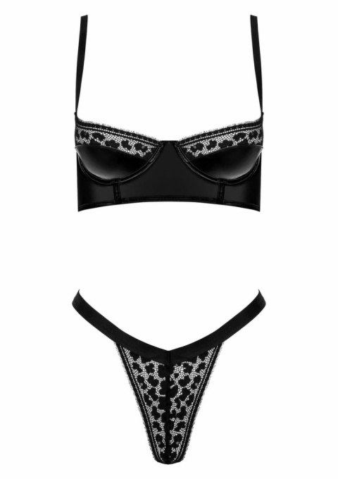 TP100 Zestaw 2-częściowy biustonosz i stringi wet-look & koronka czarny