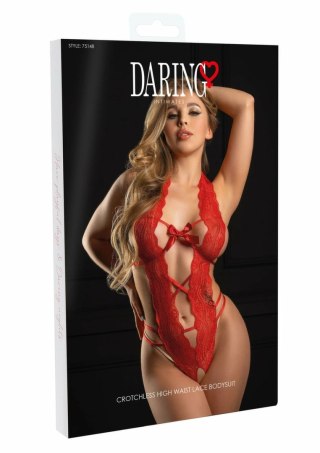 Daring Intimates Crotchless High Waist Lace Bodysuit czerwony S/M