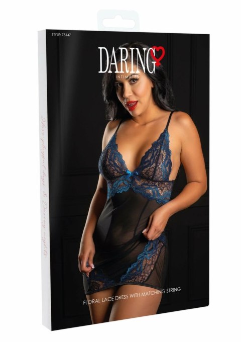Daring Intimates Floral Lace Dress Royal Blue z Regulowanymi Ramiączkami