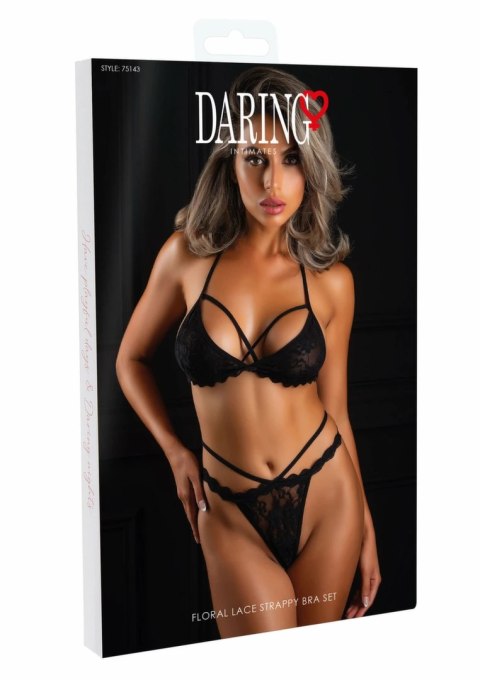 Daring Intimates Floral Lace Strappy Bra Set komplet koronkowy czarny