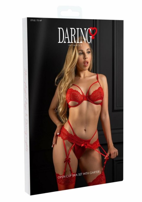 Daring Intimates Open Cup Bra Set z pasem do pończoch, koronka, czarny