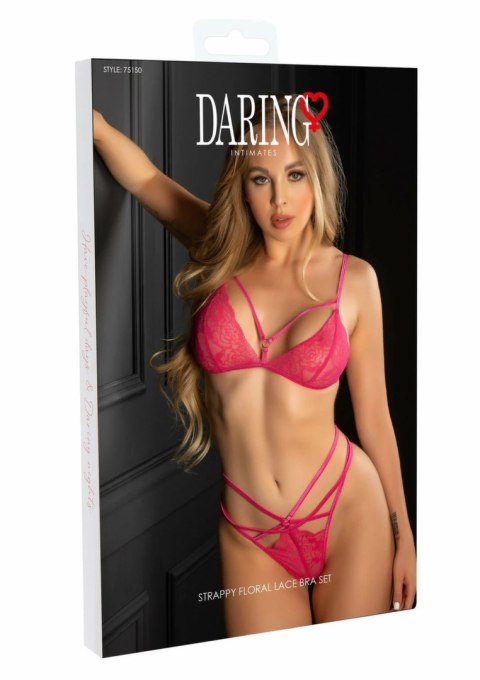 Daring Intimates Strappy Lace Bra Set Hot Pink - komplet koronkowy