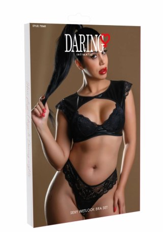 Daring Intimates Wetlook Bra Set czarny komplet z połyskiem i koronką