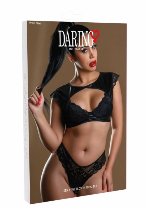Daring Intimates Wetlook Bra Set czarny komplet z połyskiem i koronką