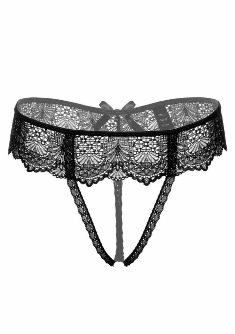 Delphine koronkowe stringi z otwartym krokiem, czarne, S/M & L/XL