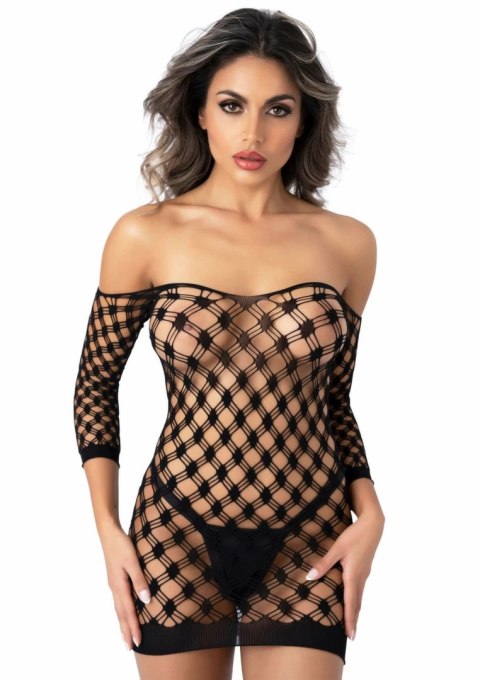 Deluxe Fence Net Minidress czarna sukienka siateczkowa z długim rękawem