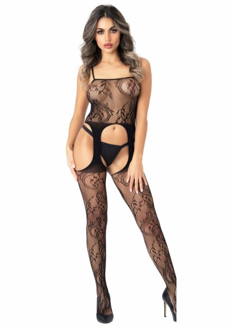 Floral Suspender Bodystocking - kwiatowy, siateczkowy model z ramiączkami