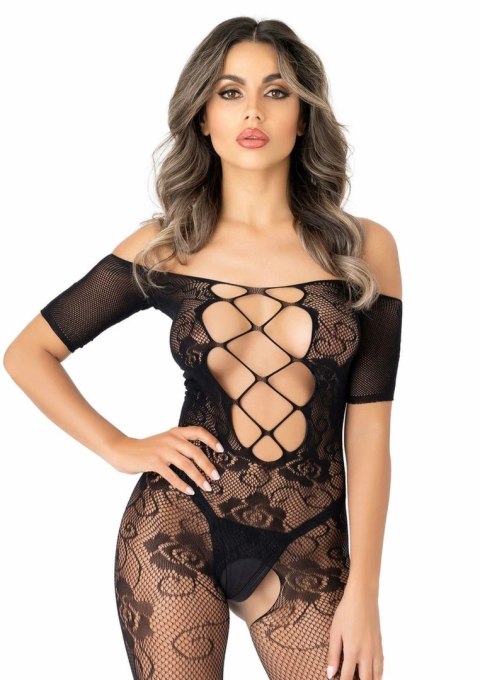 Leg Avenue Off the Shoulder Bodystocking koronka czarny uniwersalny