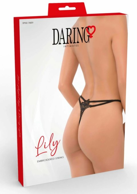 Lily Embroidered String - stringi z haftem French Lily, czarne