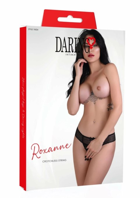 Roxanne string bezszwowy z ażurową koronką i wycięciem, czarny
