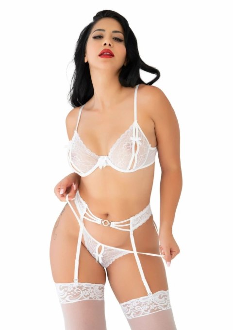Be Mine Bra and Panty Set koronkowy komplet z pasem do pończoch S/M